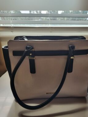 Structured Beige and Black Tote Bag by